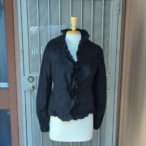 INC International Concepts Black Ruffle-Trim Linen Blazer